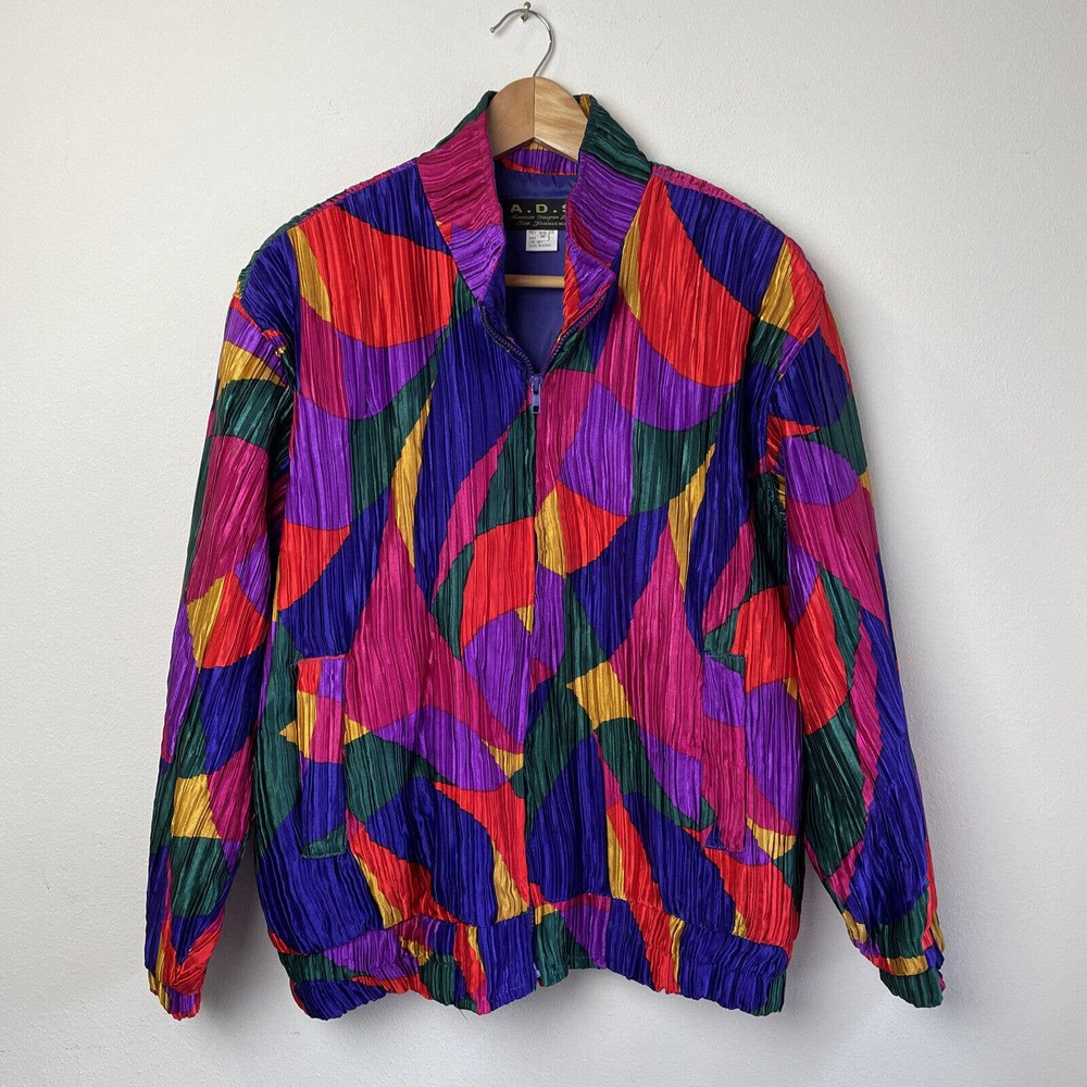 Vintage 90s Womens Bomber Jacket ADS American Designer Style MultiColor Size M